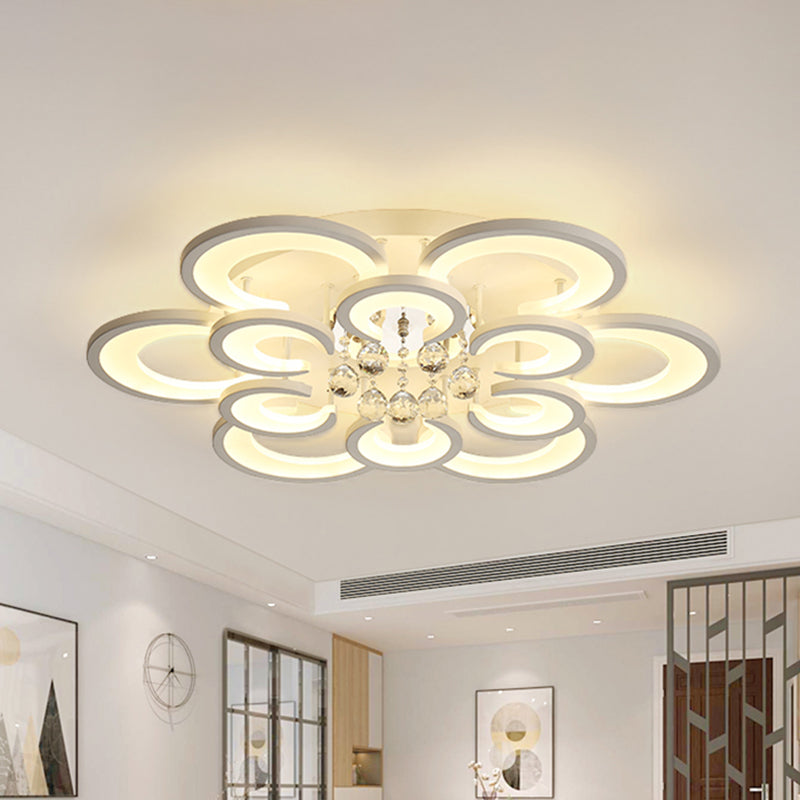 Multi-Layer Circular Flush Mount Ceiling Light Contemporary Acrylic 10/12/16 Lights White Ceiling Light with Crystal Drop Clearhalo 'Ceiling Lights' 'Close To Ceiling Lights' 'Close to ceiling' 'Flush mount' Lighting' 416092