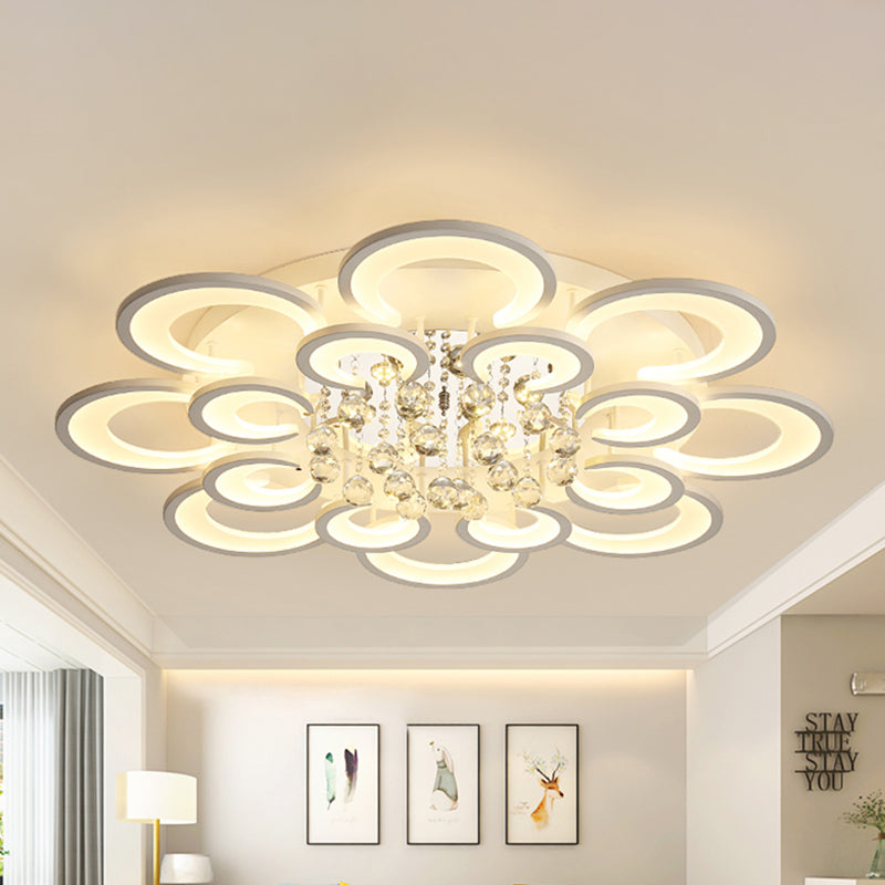 Multi-Layer Circular Flush Mount Ceiling Light Contemporary Acrylic 10/12/16 Lights White Ceiling Light with Crystal Drop Clearhalo 'Ceiling Lights' 'Close To Ceiling Lights' 'Close to ceiling' 'Flush mount' Lighting' 416093