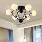 Globe Glass Shade Ceiling Light Fixture with Crystal Drop Rustic Metal 3/6/10 Heads Black/White Living Room Semi Flush Mount Light Clearhalo 'Ceiling Lights' 'Close To Ceiling Lights' 'Close to ceiling' 'Glass shade' 'Glass' 'Semi-flushmount' Lighting' 416097