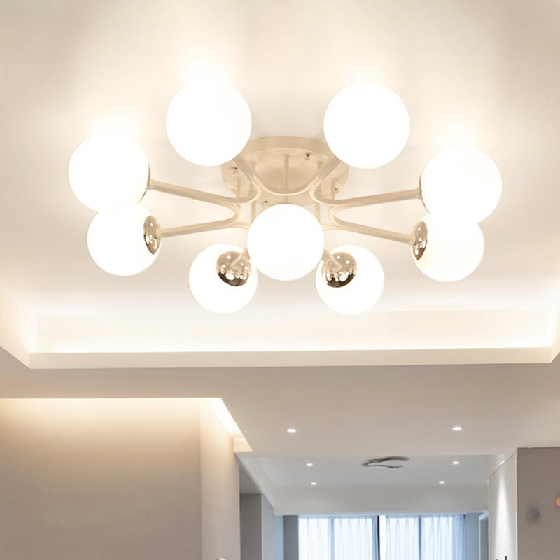 White/Black Globe Glass Shade Semi Flush Mount Light Fixture Nordic Metal 3/5/9 Lights Ceiling Flush Mount for Living Room Clearhalo 'Ceiling Lights' 'Close To Ceiling Lights' 'Close to ceiling' 'Semi-flushmount' Lighting' 416114