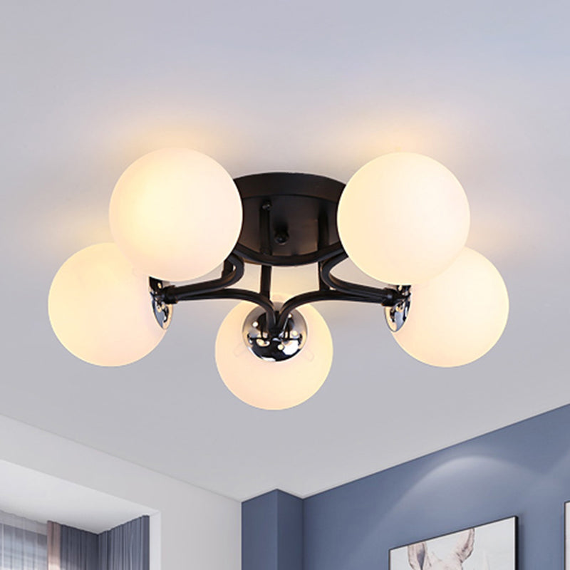White/Black Globe Glass Shade Semi Flush Mount Light Fixture Nordic Metal 3/5/9 Lights Ceiling Flush Mount for Living Room Clearhalo 'Ceiling Lights' 'Close To Ceiling Lights' 'Close to ceiling' 'Semi-flushmount' Lighting' 416116