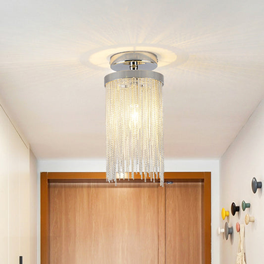 Gold/Chrome/Blue Metal Chain Semi Flush Mount Lamp Modern 1 Light Living Room Ceiling Mounted Fixture Clearhalo 'Ceiling Lights' 'Close To Ceiling Lights' 'Close to ceiling' 'Glass shade' 'Glass' 'Island Lights' 'Semi-flushmount' Lighting' 416142