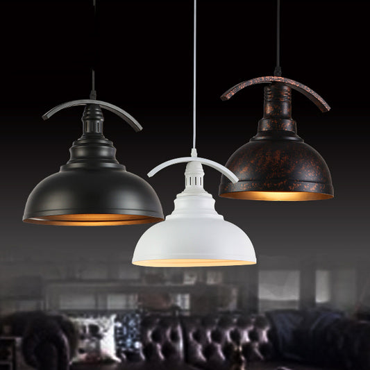 Industrial Bowl Shade Pendant Lighting 1 Light Metal Suspension Light with 39" Cord Adjustable in Rust/White/Black Clearhalo 'Art Deco Pendants' 'Black' 'Cast Iron' 'Ceiling Lights' 'Ceramic' 'Crystal' 'Industrial Pendants' 'Industrial' 'Metal' 'Middle Century Pendants' 'Pendant Lights' 'Pendants' 'Rustic Pendants' 'Tiffany' Lighting' 41788