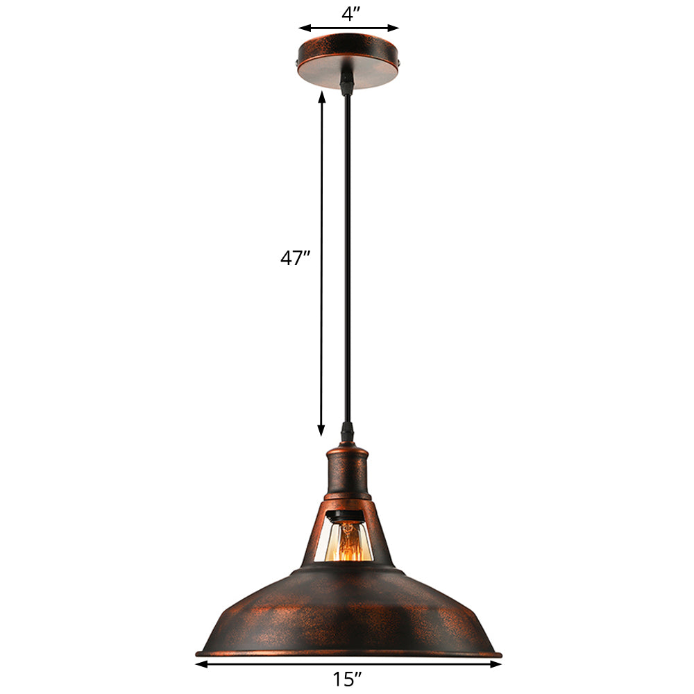 Metal Rust Pendant Light Fixture with Barn Shade 1 Bulb Rustic Style Hanging Lamp with Adjustable Cord, 10.5"/12"/15" Width Clearhalo 'Art Deco Pendants' 'Cast Iron' 'Ceiling Lights' 'Ceramic' 'Crystal' 'Industrial Pendants' 'Industrial' 'Metal' 'Middle Century Pendants' 'Pendant Lights' 'Pendants' 'Tiffany' Lighting' 4179