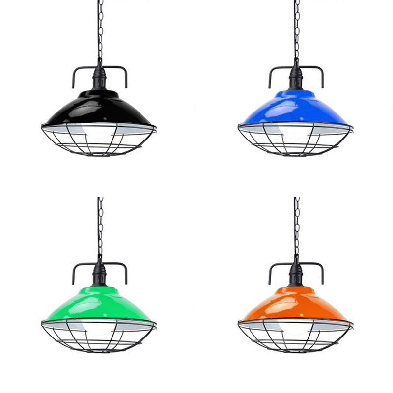 11"/14" Dia 1 Light Dome Hanging Lamp Industrial Black/Blue Metal Pendant Lighting with Wire Cage for Indoor Clearhalo 'Art Deco Pendants' 'Black' 'Cast Iron' 'Ceiling Lights' 'Ceramic' 'Crystal' 'Industrial Pendants' 'Industrial' 'Metal' 'Middle Century Pendants' 'Pendant Lights' 'Pendants' 'Rustic Pendants' 'Tiffany' Lighting' 41809