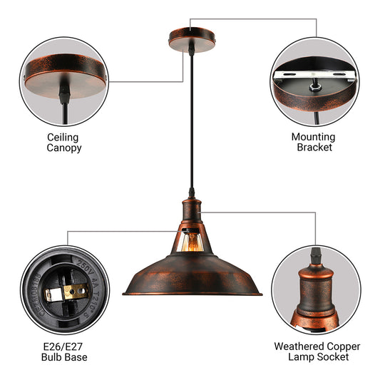 Metal Rust Pendant Light Fixture with Barn Shade 1 Bulb Rustic Style Hanging Lamp with Adjustable Cord, 10.5"/12"/15" Width Clearhalo 'Art Deco Pendants' 'Cast Iron' 'Ceiling Lights' 'Ceramic' 'Crystal' 'Industrial Pendants' 'Industrial' 'Metal' 'Middle Century Pendants' 'Pendant Lights' 'Pendants' 'Tiffany' Lighting' 4180