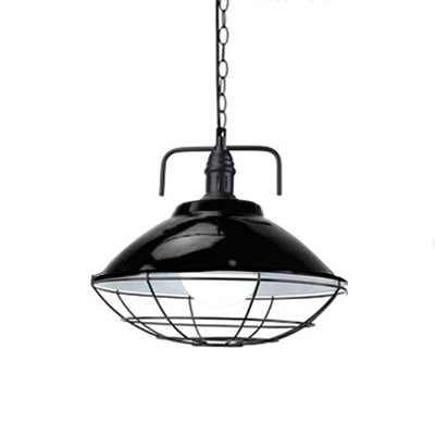 11"/14" Dia 1 Light Dome Hanging Lamp Industrial Black/Blue Metal Pendant Lighting with Wire Cage for Indoor Black Clearhalo 'Art Deco Pendants' 'Black' 'Cast Iron' 'Ceiling Lights' 'Ceramic' 'Crystal' 'Industrial Pendants' 'Industrial' 'Metal' 'Middle Century Pendants' 'Pendant Lights' 'Pendants' 'Rustic Pendants' 'Tiffany' Lighting' 41810