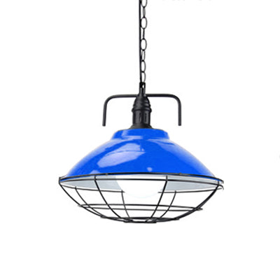 11"/14" Dia 1 Light Dome Hanging Lamp Industrial Black/Blue Metal Pendant Lighting with Wire Cage for Indoor Blue Clearhalo 'Art Deco Pendants' 'Black' 'Cast Iron' 'Ceiling Lights' 'Ceramic' 'Crystal' 'Industrial Pendants' 'Industrial' 'Metal' 'Middle Century Pendants' 'Pendant Lights' 'Pendants' 'Rustic Pendants' 'Tiffany' Lighting' 41811