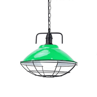 11"/14" Dia 1 Light Dome Hanging Lamp Industrial Black/Blue Metal Pendant Lighting with Wire Cage for Indoor Green Clearhalo 'Art Deco Pendants' 'Black' 'Cast Iron' 'Ceiling Lights' 'Ceramic' 'Crystal' 'Industrial Pendants' 'Industrial' 'Metal' 'Middle Century Pendants' 'Pendant Lights' 'Pendants' 'Rustic Pendants' 'Tiffany' Lighting' 41812