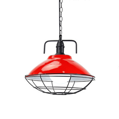 11"/14" Dia 1 Light Dome Hanging Lamp Industrial Black/Blue Metal Pendant Lighting with Wire Cage for Indoor Red Clearhalo 'Art Deco Pendants' 'Black' 'Cast Iron' 'Ceiling Lights' 'Ceramic' 'Crystal' 'Industrial Pendants' 'Industrial' 'Metal' 'Middle Century Pendants' 'Pendant Lights' 'Pendants' 'Rustic Pendants' 'Tiffany' Lighting' 41815