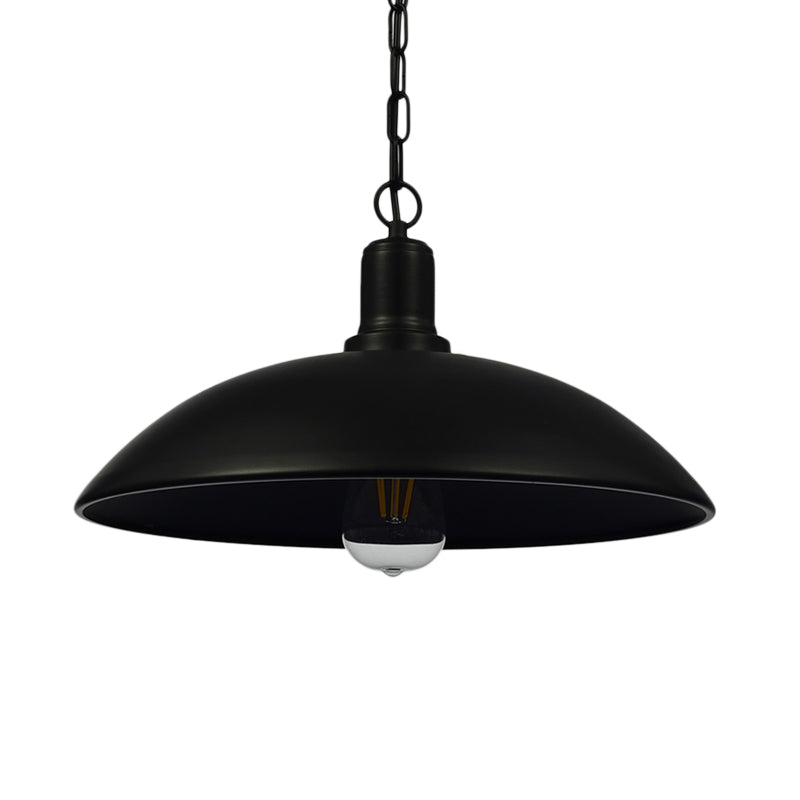 12.5"/16" W 1 Bulb Hanging Fixture Loft Style Bowl Shade Metallic Pendant Lamp with Adjustable Chain in Black Clearhalo 'Art Deco Pendants' 'Black' 'Cast Iron' 'Ceiling Lights' 'Ceramic' 'Crystal' 'Industrial Pendants' 'Industrial' 'Metal' 'Middle Century Pendants' 'Pendant Lights' 'Pendants' 'Rustic Pendants' 'Tiffany' Lighting' 42103