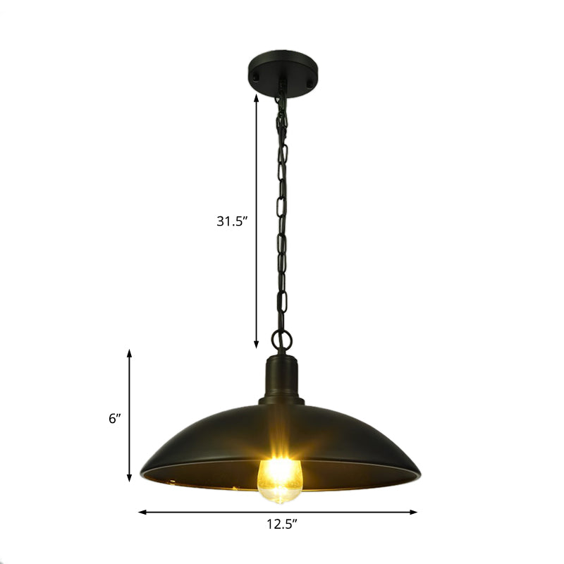 12.5"/16" W 1 Bulb Hanging Fixture Loft Style Bowl Shade Metallic Pendant Lamp with Adjustable Chain in Black Clearhalo 'Art Deco Pendants' 'Black' 'Cast Iron' 'Ceiling Lights' 'Ceramic' 'Crystal' 'Industrial Pendants' 'Industrial' 'Metal' 'Middle Century Pendants' 'Pendant Lights' 'Pendants' 'Rustic Pendants' 'Tiffany' Lighting' 42104