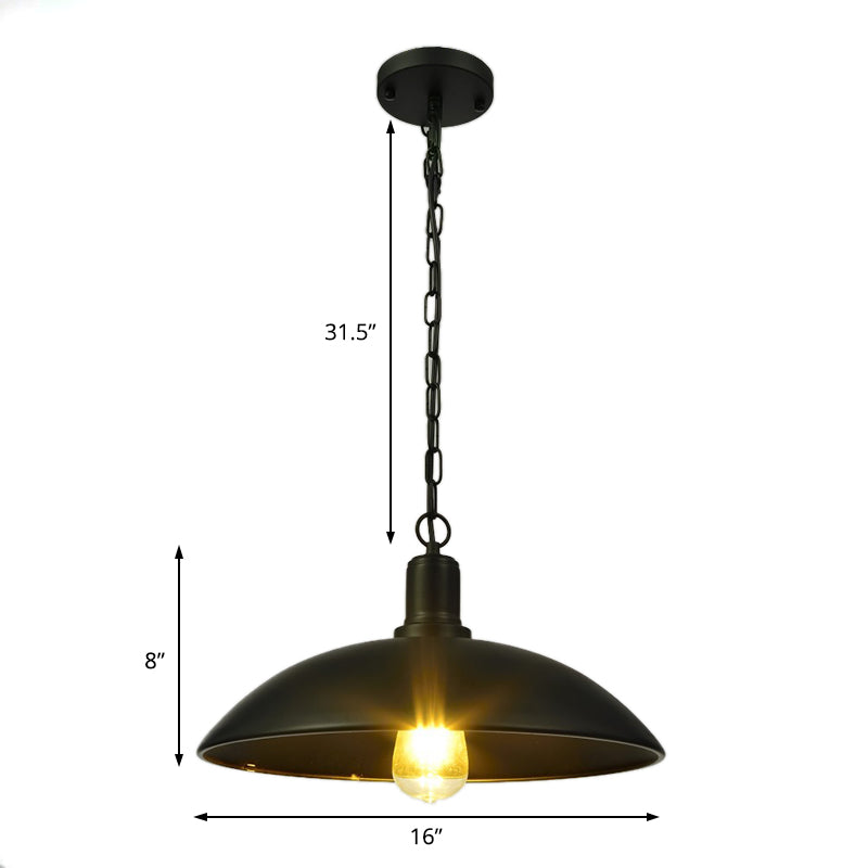 12.5"/16" W 1 Bulb Hanging Fixture Loft Style Bowl Shade Metallic Pendant Lamp with Adjustable Chain in Black Clearhalo 'Art Deco Pendants' 'Black' 'Cast Iron' 'Ceiling Lights' 'Ceramic' 'Crystal' 'Industrial Pendants' 'Industrial' 'Metal' 'Middle Century Pendants' 'Pendant Lights' 'Pendants' 'Rustic Pendants' 'Tiffany' Lighting' 42105