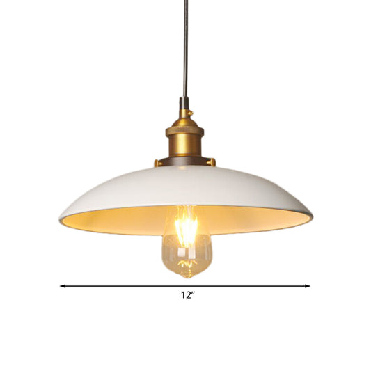 12"/16" Dia Saucer Dining Room Suspension Light Retro Style Metal 1 Light White Ceiling Fixture Clearhalo 'Art Deco Pendants' 'Cast Iron' 'Ceiling Lights' 'Ceramic' 'Crystal' 'Industrial Pendants' 'Industrial' 'Metal' 'Middle Century Pendants' 'Pendant Lights' 'Pendants' 'Tiffany' Lighting' 42175
