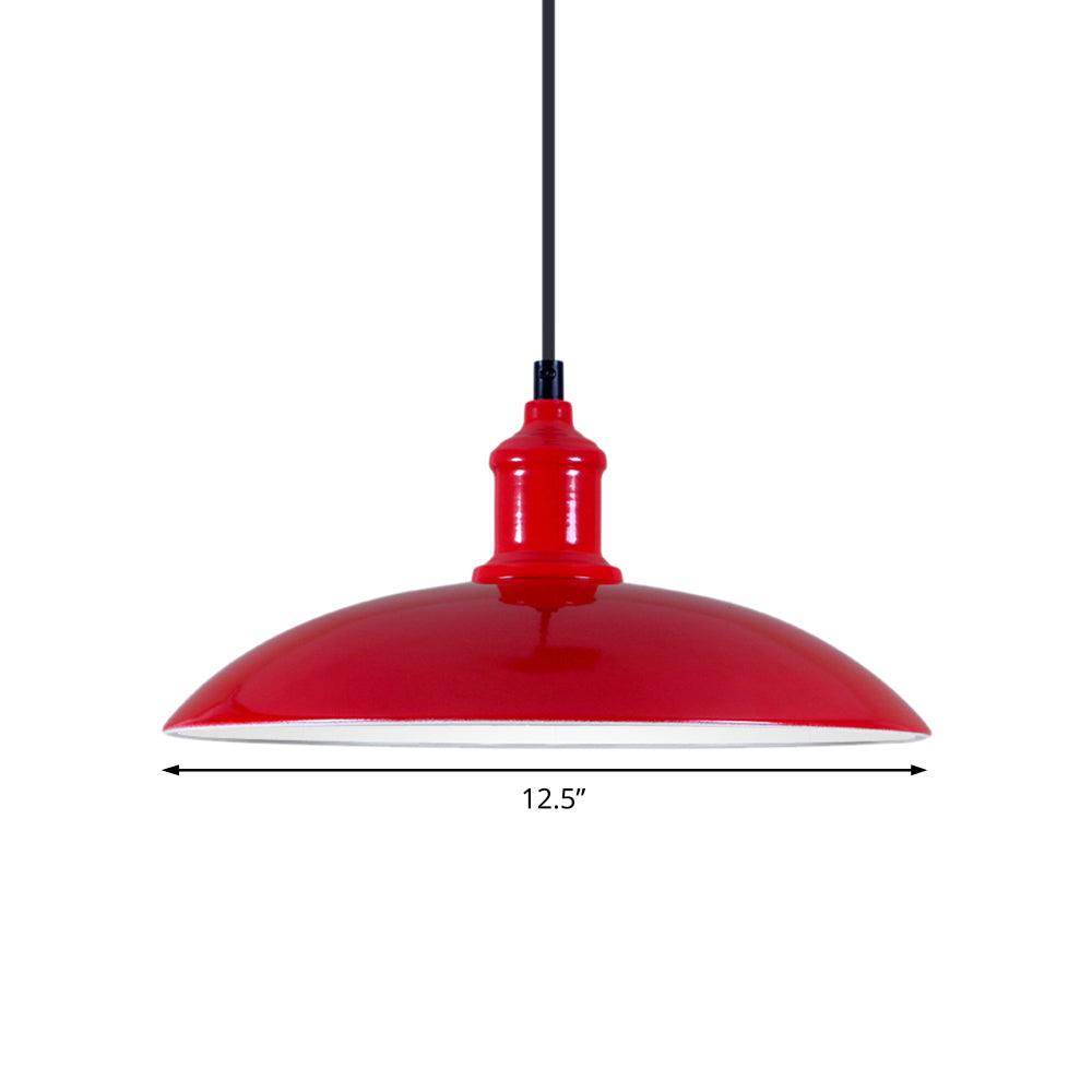 Green/Red Bowl Hanging Lamp Industrial Metal 1 Light Living Room Ceiling Pendant Light, 12.5"/16" Width Clearhalo 'Art Deco Pendants' 'Cast Iron' 'Ceiling Lights' 'Ceramic' 'Crystal' 'Industrial Pendants' 'Industrial' 'Metal' 'Middle Century Pendants' 'Pendant Lights' 'Pendants' 'Tiffany' Lighting' 42220