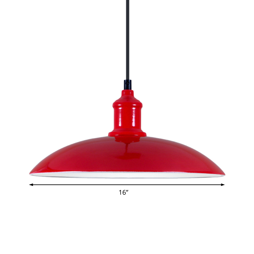 Green/Red Bowl Hanging Lamp Industrial Metal 1 Light Living Room Ceiling Pendant Light, 12.5"/16" Width Clearhalo 'Art Deco Pendants' 'Cast Iron' 'Ceiling Lights' 'Ceramic' 'Crystal' 'Industrial Pendants' 'Industrial' 'Metal' 'Middle Century Pendants' 'Pendant Lights' 'Pendants' 'Tiffany' Lighting' 42221