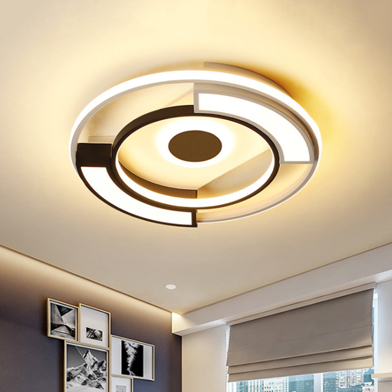 Modern Circular Flush Light Metal and Acrylic Black and White Led Surface Mount Ceiling Lights for Living Room, 16"/19.5" W Clearhalo 'Ceiling Lights' 'Close To Ceiling Lights' 'Close to ceiling' 'Flush mount' Lighting' 422892