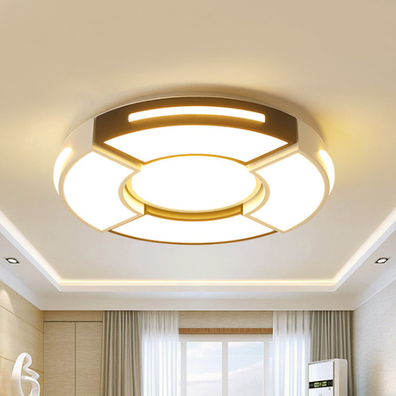 16"/19.5"/23.5" W Black and White Circular Flush Lamp Contemporary Metal Bedroom Flush Lighting with Diffuser Clearhalo 'Ceiling Lights' 'Close To Ceiling Lights' 'Close to ceiling' 'Flush mount' Lighting' 423621