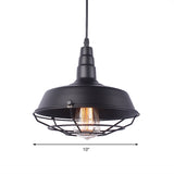 White Inner/Black Wire Guard Pendant Lighting with Barn Shade Vintage Wrought Iron 1 Light Kitchen Suspended Light Clearhalo 'Art Deco Pendants' 'Black' 'Cast Iron' 'Ceiling Lights' 'Ceramic' 'Crystal' 'Industrial Pendants' 'Industrial' 'Metal' 'Middle Century Pendants' 'Pendant Lights' 'Pendants' 'Rustic Pendants' 'Tiffany' Lighting' 42677
