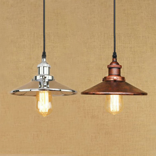 Metal Chrome/Rust Finish Hanging Ceiling Light Conical 1 Light Retro Style Height Adjustable Pendant Lighting Clearhalo 'Art Deco Pendants' 'Cast Iron' 'Ceiling Lights' 'Ceramic' 'Crystal' 'Industrial Pendants' 'Industrial' 'Metal' 'Middle Century Pendants' 'Pendant Lights' 'Pendants' 'Tiffany' Lighting' 43087