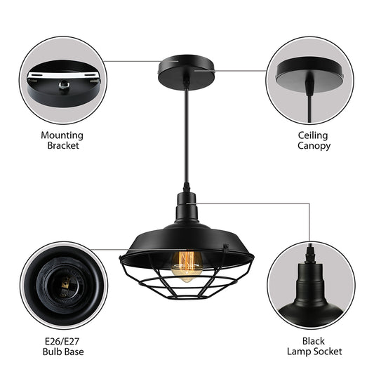 10"/14"/18" Dia 1 Head Pendant Light with Barn Shade Metal Farmhouse Style Dining Room Hanging Fixture in Black Clearhalo 'Art Deco Pendants' 'Black' 'Cast Iron' 'Ceiling Lights' 'Ceramic' 'Crystal' 'Industrial Pendants' 'Industrial' 'Metal' 'Middle Century Pendants' 'Pendant Lights' 'Pendants' 'Rustic Pendants' 'Tiffany' Lighting' 4319