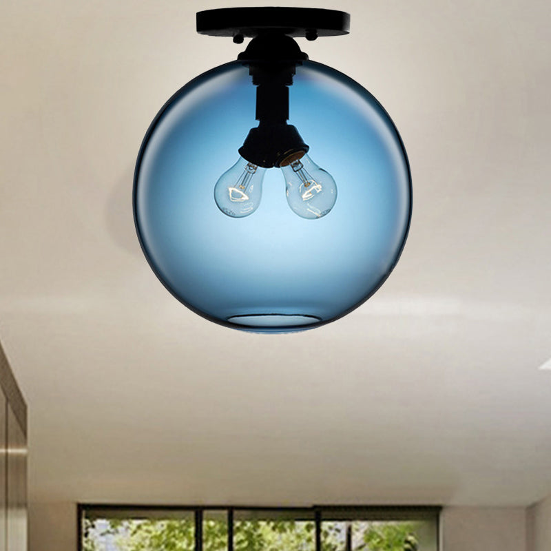 Global Ceiling Mounted Light with Red/Sky Blue/Amber/Dark Smoke/Coffee Glass Shade Modern 2-Head Flushmount Ceiling Lamp Clearhalo 'Ceiling Lights' 'Close To Ceiling Lights' 'Close to ceiling' 'Flush mount' Lighting' 438253
