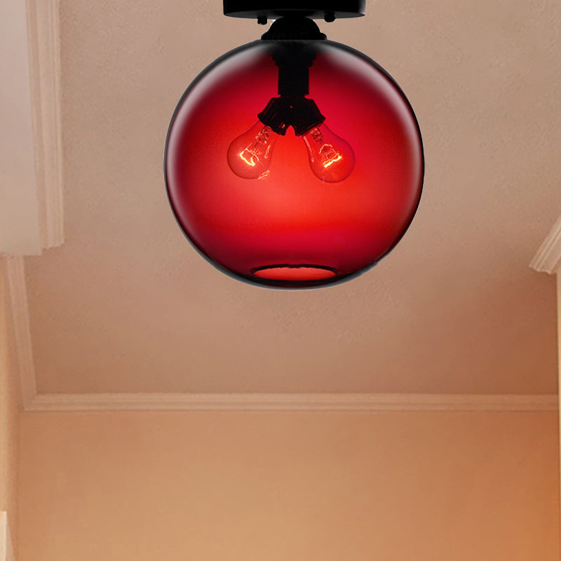 Global Ceiling Mounted Light with Red/Sky Blue/Amber/Dark Smoke/Coffee Glass Shade Modern 2-Head Flushmount Ceiling Lamp Clearhalo 'Ceiling Lights' 'Close To Ceiling Lights' 'Close to ceiling' 'Flush mount' Lighting' 438254