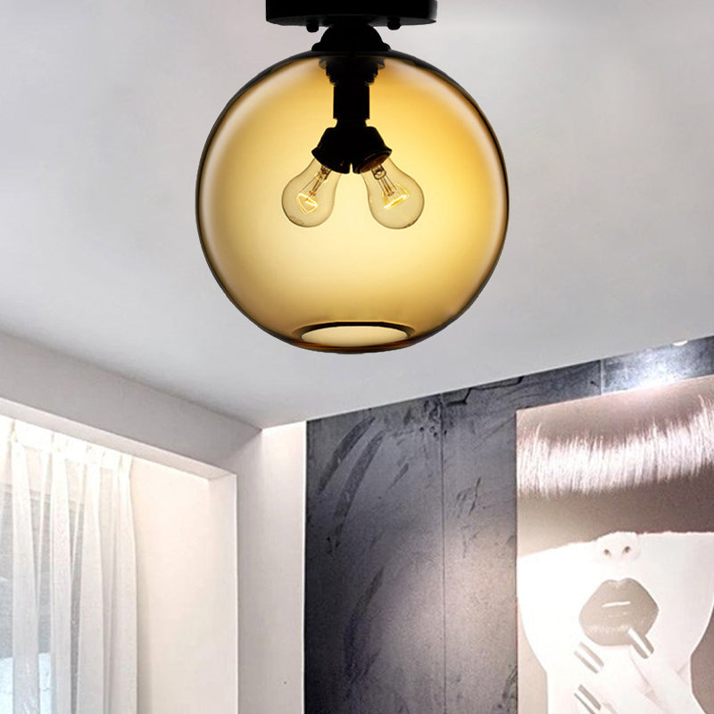 Global Ceiling Mounted Light with Red/Sky Blue/Amber/Dark Smoke/Coffee Glass Shade Modern 2-Head Flushmount Ceiling Lamp Clearhalo 'Ceiling Lights' 'Close To Ceiling Lights' 'Close to ceiling' 'Flush mount' Lighting' 438255