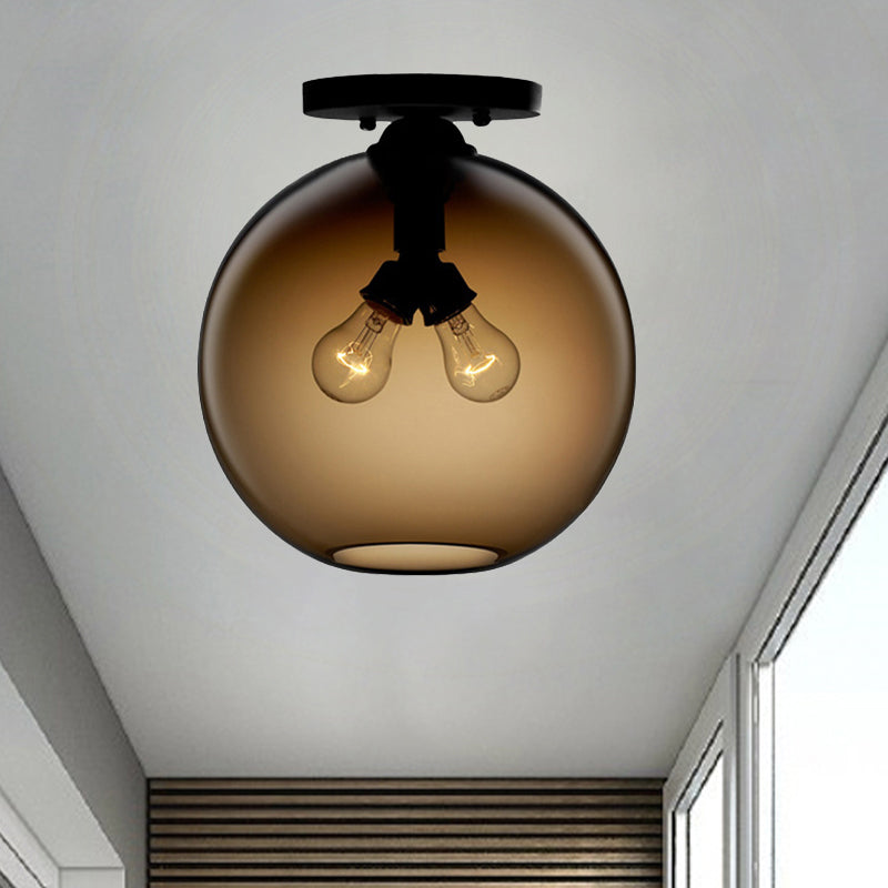 Global Ceiling Mounted Light with Red/Sky Blue/Amber/Dark Smoke/Coffee Glass Shade Modern 2-Head Flushmount Ceiling Lamp Clearhalo 'Ceiling Lights' 'Close To Ceiling Lights' 'Close to ceiling' 'Flush mount' Lighting' 438256