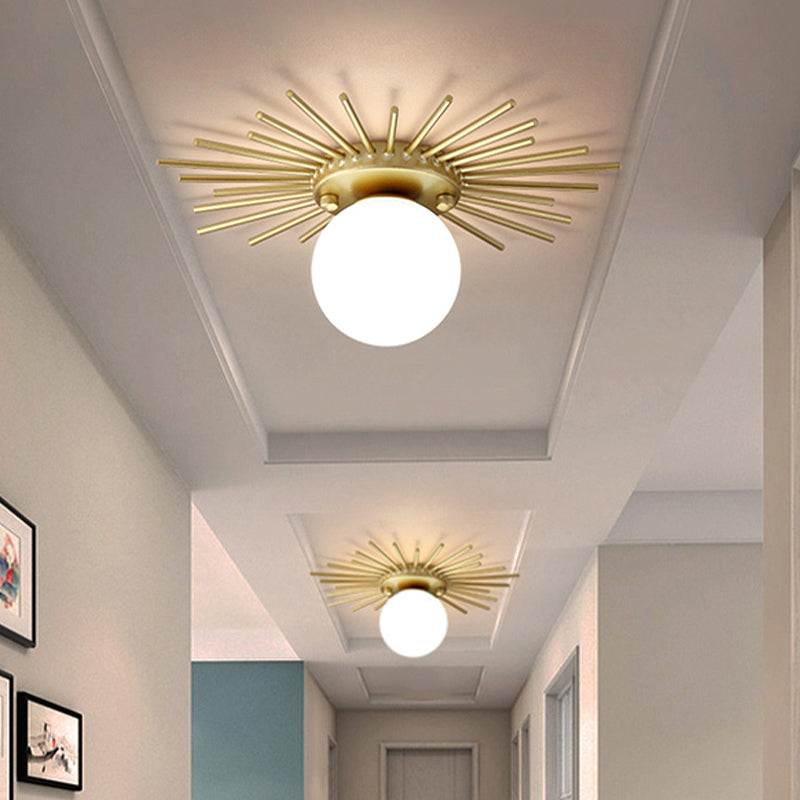 Spherical Flush Mount Lighting with Frosted Glass Shade Minimalism 1 Bulb Ceiling Mounted Fixture in Gold Clearhalo 'Ceiling Lights' 'Close To Ceiling Lights' 'Close to ceiling' 'Flush mount' Lighting' 438263