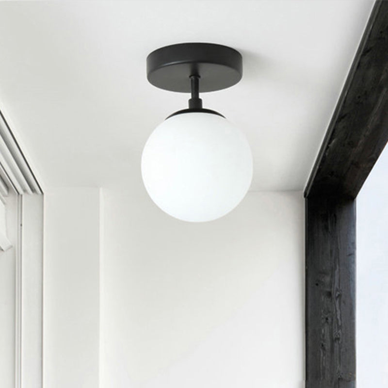1 Bulb Brass/Black Finish Close to Ceiling Light with Frosted Globe Glass Shade Minimalist Semi-Flushmount Light Clearhalo 'Ceiling Lights' 'Close To Ceiling Lights' 'Close to ceiling' 'Flush mount' Lighting' 438270
