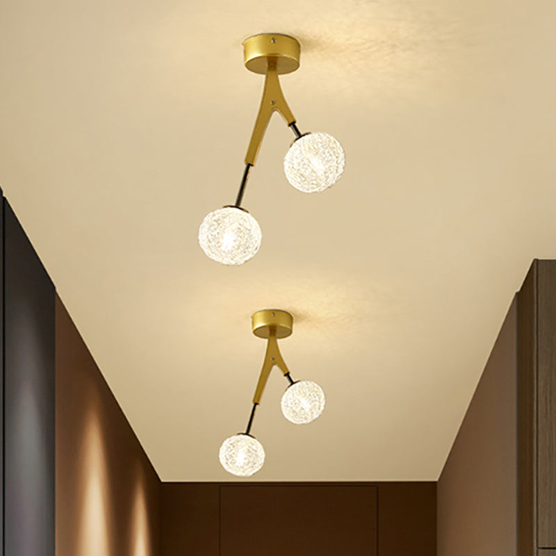 Handwoven Ball Semi Flush Light Fixture Modern 1 Head Ceiling Flush Mount in Gold Finish Clearhalo 'Ceiling Lights' 'Close To Ceiling Lights' 'Close to ceiling' 'Flush mount' Lighting' 438311