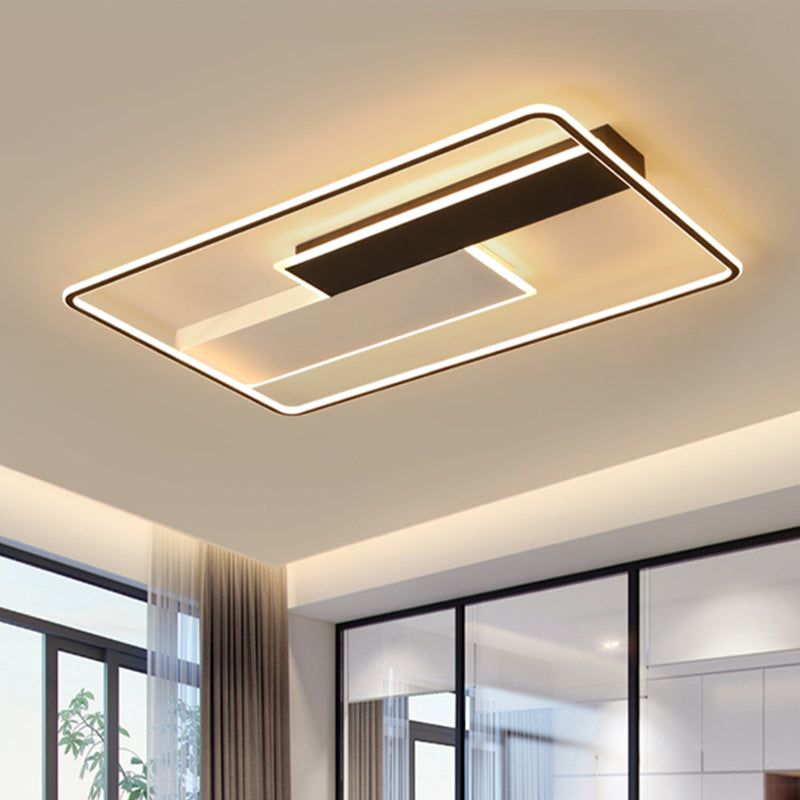 Square/Rectangular Flush Mount Lamp Modern Acrylic 1-Light Black LED Ceiling Light Fixture in Warm/White Light, 19.5"/37.5" Wide Clearhalo 'Ceiling Lights' 'Close To Ceiling Lights' 'Close to ceiling' 'Flush mount' Lighting' 438330