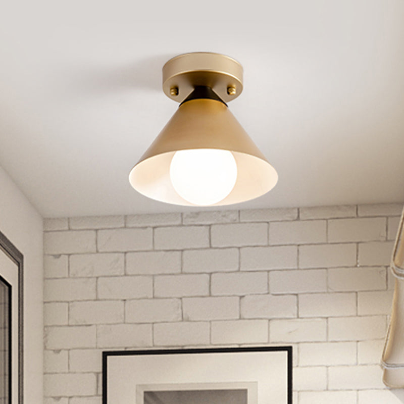 1 Head Golden Ceiling Flush Mount Light with Cone Metal Shade Minimalist Flushmount Ceiling Lamp for Kitchen Clearhalo 'Ceiling Lights' 'Close To Ceiling Lights' 'Close to ceiling' 'Semi-flushmount' Lighting' 438338
