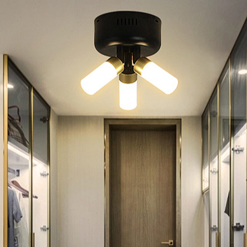 Pipe Semi Flush Light Metal Modern 3 Lights LED Semi Flush Ceiling Fixture in Black Finish for Balcony - Clearhalo - 'Ceiling Lights' - 'Close To Ceiling Lights' - 'Close to ceiling' - 'Semi-flushmount' - Lighting' - 438341