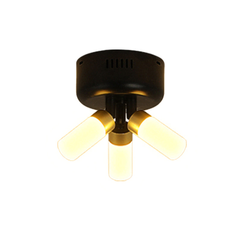 Pipe Semi Flush Light Metal Modern 3 Lights LED Semi Flush Ceiling Fixture in Black Finish for Balcony - Clearhalo - 'Ceiling Lights' - 'Close To Ceiling Lights' - 'Close to ceiling' - 'Semi-flushmount' - Lighting' - 438342