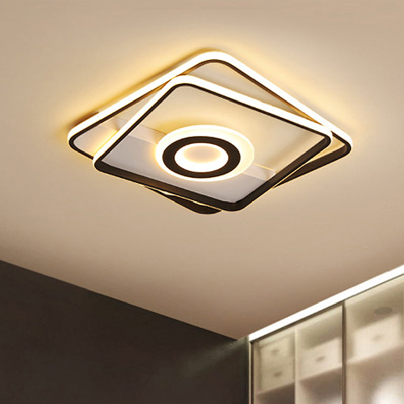 Square/Rectangular Flush Mount Light Contemporary Acrylic Black Living Room Integrated LED Ceiling Light in Warm/White, 16"/19.5"/23.5" W Clearhalo 'Ceiling Lights' 'Close To Ceiling Lights' 'Close to ceiling' 'Flush mount' Lighting' 438374