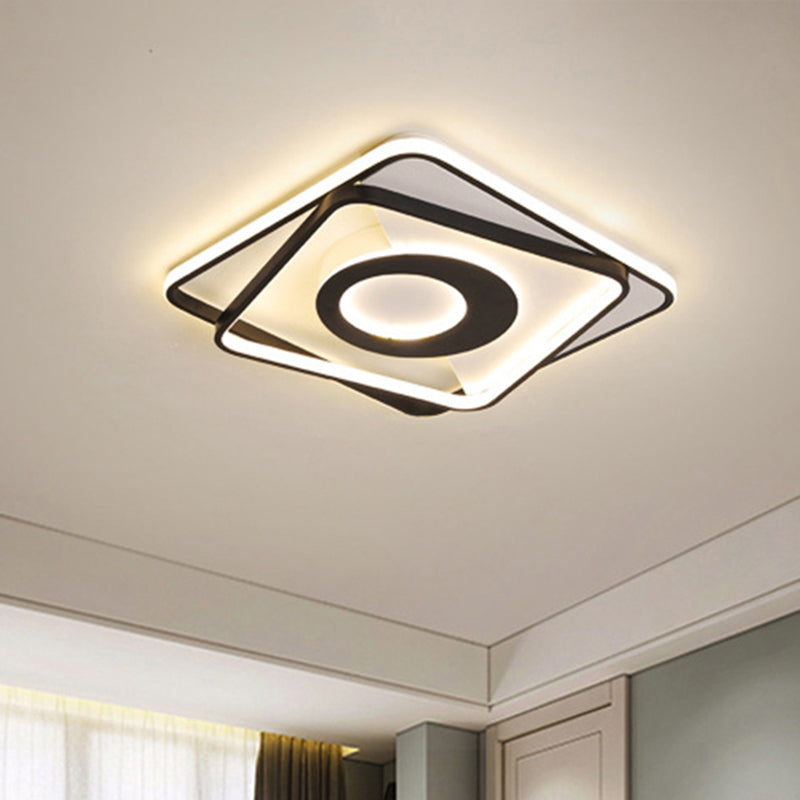 Black and White Square Flush Ceiling Light Acrylic 16"/19.5"/23.5" W LED Ceiling Fixture for Bedroom in Warm/White Clearhalo 'Ceiling Lights' 'Close To Ceiling Lights' 'Close to ceiling' 'Flush mount' Lighting' 438381