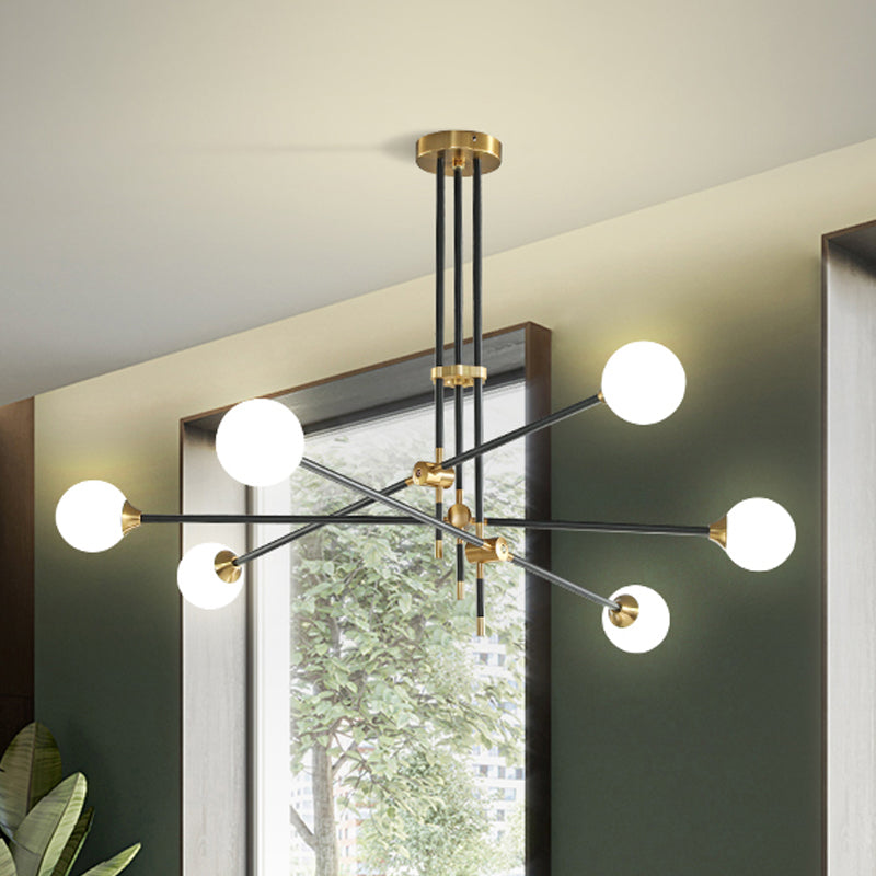 Modernist Exposed Ceiling Lamp Metallic 2/3 Lights Living Room Black Pendant Lighting with Opal Glass Ball Shade Clearhalo 'Ceiling Lights' 'Chandeliers' 'Modern Chandeliers' 'Modern' Lighting' 438424