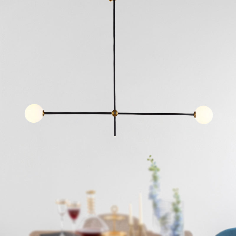 Modernist Exposed Ceiling Lamp Metallic 2/3 Lights Living Room Black Pendant Lighting with Opal Glass Ball Shade 2 Black Clearhalo 'Ceiling Lights' 'Chandeliers' 'Modern Chandeliers' 'Modern' Lighting' 438425