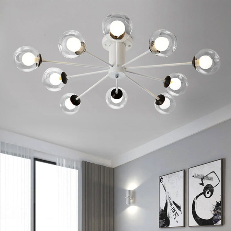 Iron Sputnik Ceiling Mounted Lamp Modern 8/10 Lights Black/White Semi Flush Pendant with Clear Glass Shade Clearhalo 'Ceiling Lights' 'Close To Ceiling Lights' 'Close to ceiling' 'Glass shade' 'Glass' 'Semi-flushmount' Lighting' 438525