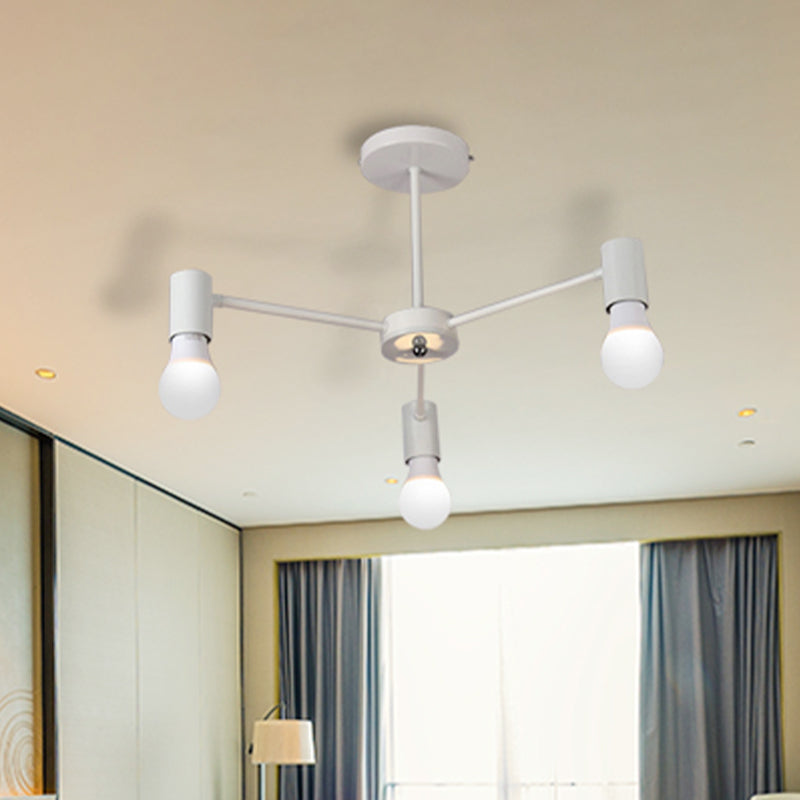 3/5 Heads Semi Flush Light with Open Bulb Metallic Industrial Style Bedroom Ceiling Light Fixture in Black/White Clearhalo 'Ceiling Lights' 'Close To Ceiling Lights' 'Close to ceiling' 'Semi-flushmount' Lighting' 438557