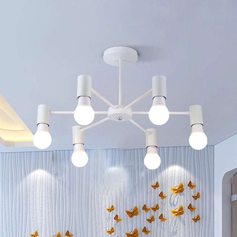 3/5 Heads Semi Flush Light with Open Bulb Metallic Industrial Style Bedroom Ceiling Light Fixture in Black/White Clearhalo 'Ceiling Lights' 'Close To Ceiling Lights' 'Close to ceiling' 'Semi-flushmount' Lighting' 438559
