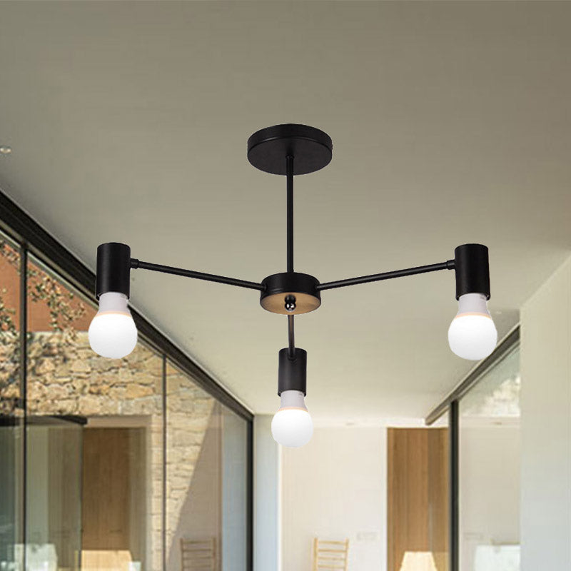 3/5 Heads Semi Flush Light with Open Bulb Metallic Industrial Style Bedroom Ceiling Light Fixture in Black/White Clearhalo 'Ceiling Lights' 'Close To Ceiling Lights' 'Close to ceiling' 'Semi-flushmount' Lighting' 438560