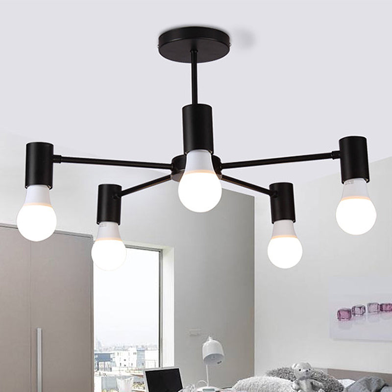 3/5 Heads Semi Flush Light with Open Bulb Metallic Industrial Style Bedroom Ceiling Light Fixture in Black/White Clearhalo 'Ceiling Lights' 'Close To Ceiling Lights' 'Close to ceiling' 'Semi-flushmount' Lighting' 438561
