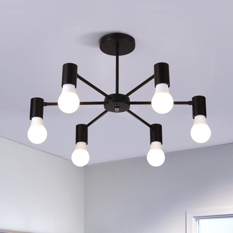 3/5 Heads Semi Flush Light with Open Bulb Metallic Industrial Style Bedroom Ceiling Light Fixture in Black/White Clearhalo 'Ceiling Lights' 'Close To Ceiling Lights' 'Close to ceiling' 'Semi-flushmount' Lighting' 438562