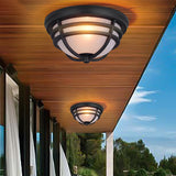 Industrial Bowl Flush Mount Light with Frosted Glass Shade Metallic Flush Lighting in Black for Balcony Black Clearhalo 'Ceiling Lights' 'Close To Ceiling Lights' 'Close to ceiling' 'Flush mount' Lighting' 438574