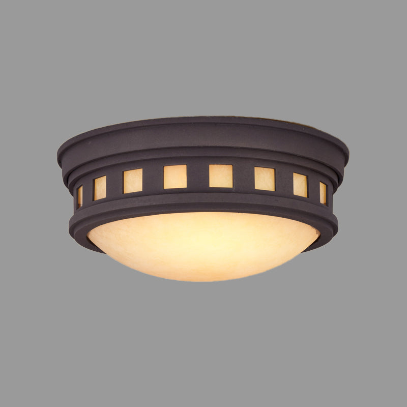 Drum Ceiling Flush Light Rustic Style Metal and Opal Glass Bronze/Gold Outdoor Flush Mount Light for Porch Clearhalo 'Ceiling Lights' 'Close To Ceiling Lights' 'Close to ceiling' 'Flush mount' Lighting' 438585