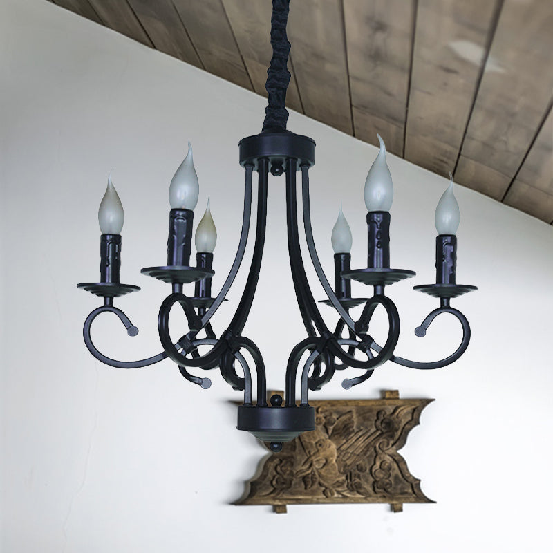 Vintage Style Exposed Chandelier Light with Candle 6/8 Heads Iron Hanging Ceiling Light in Black Clearhalo 'Cast Iron' 'Ceiling Lights' 'Chandeliers' 'Industrial Chandeliers' 'Industrial' 'Metal' 'Middle Century Chandeliers' 'Rustic Chandeliers' 'Tiffany' Lighting' 438592