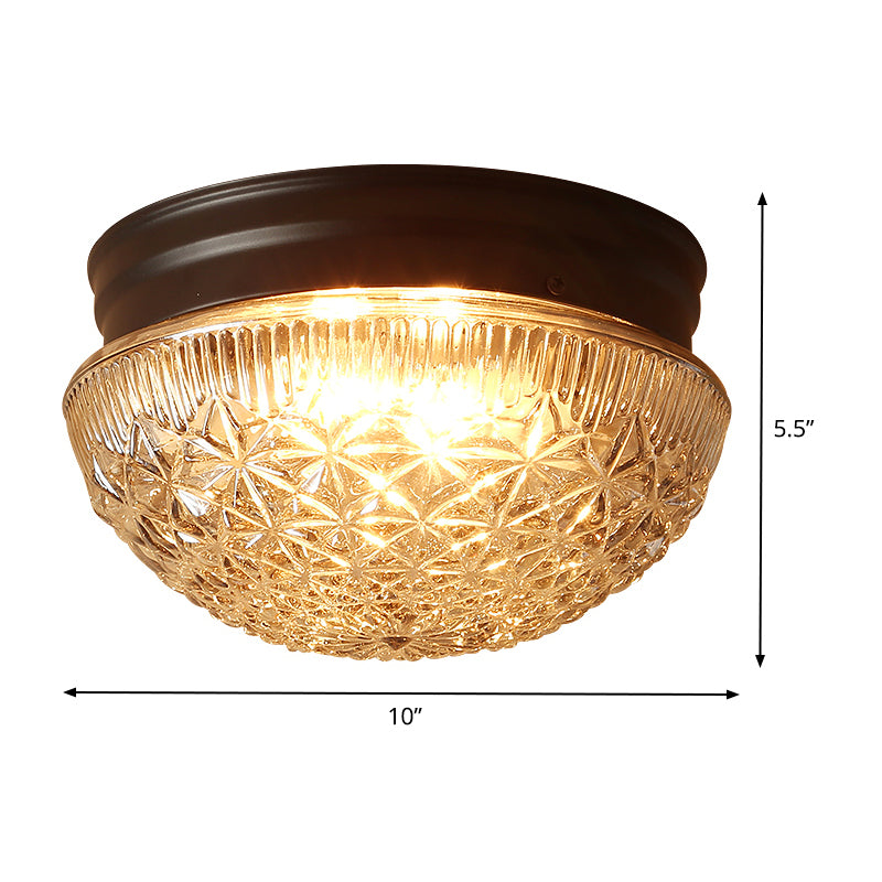 Clear Textured Glass Dome Flushmount Industrial 2 Bulbs Flush Ceiling Light in Matte Black Clearhalo 'Ceiling Lights' 'Close To Ceiling Lights' 'Close to ceiling' 'Flush mount' Lighting' 438616
